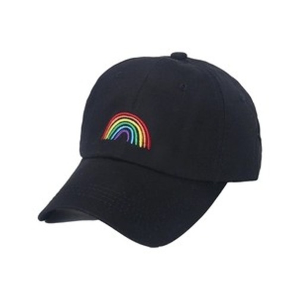 Black Rainbow Embroidered Baseball Cap Adjustable Dad Hat Women Cotton Twill